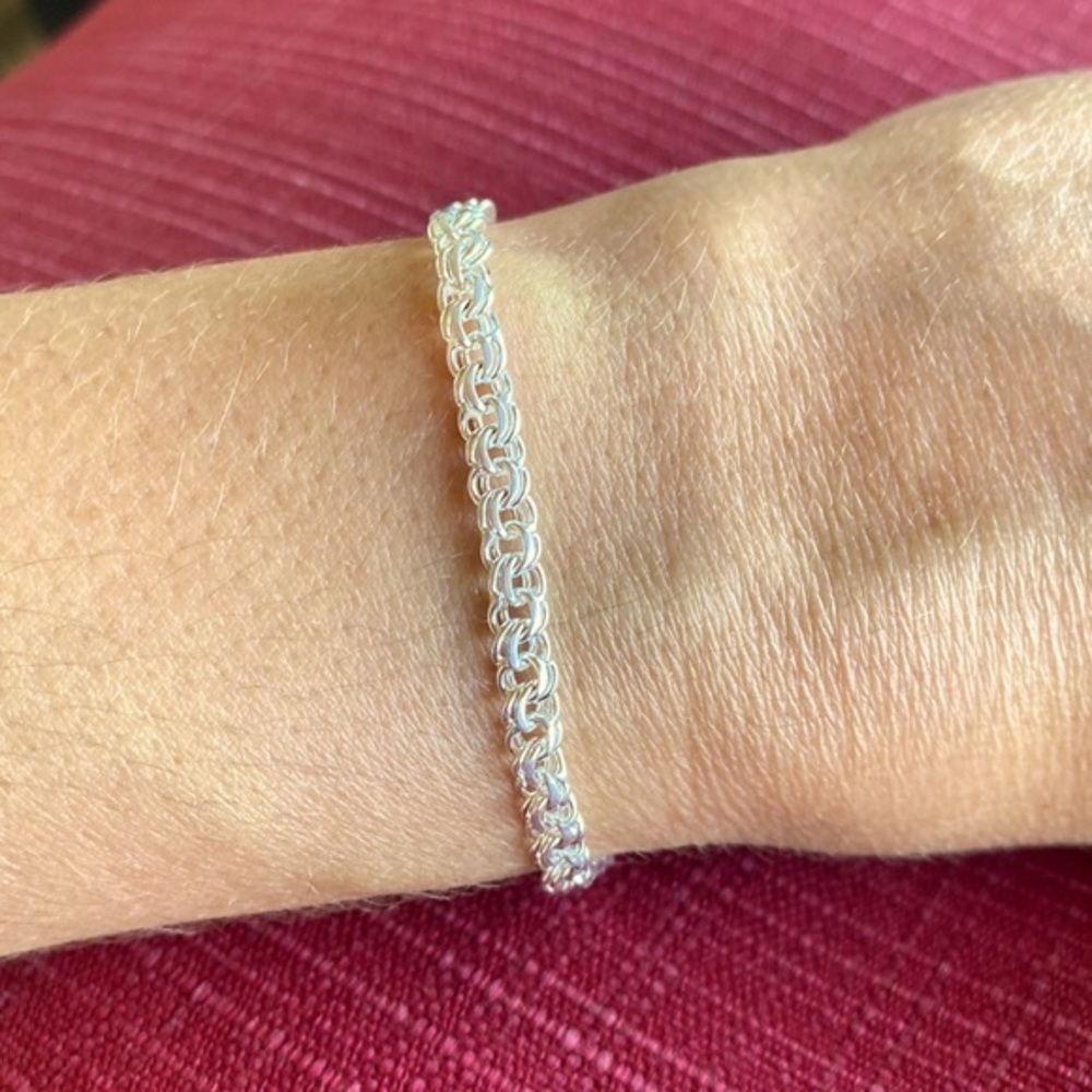 5mm Sterling Silver Fancy Bracelet 6” inches double link chain bracelet
